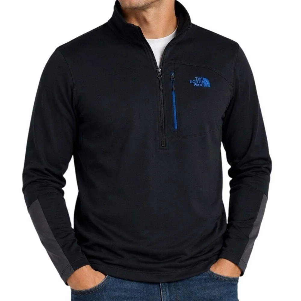 The North Face Black With Blue 1/4‎ Zip Pullover Fleece Jacket Men's XL